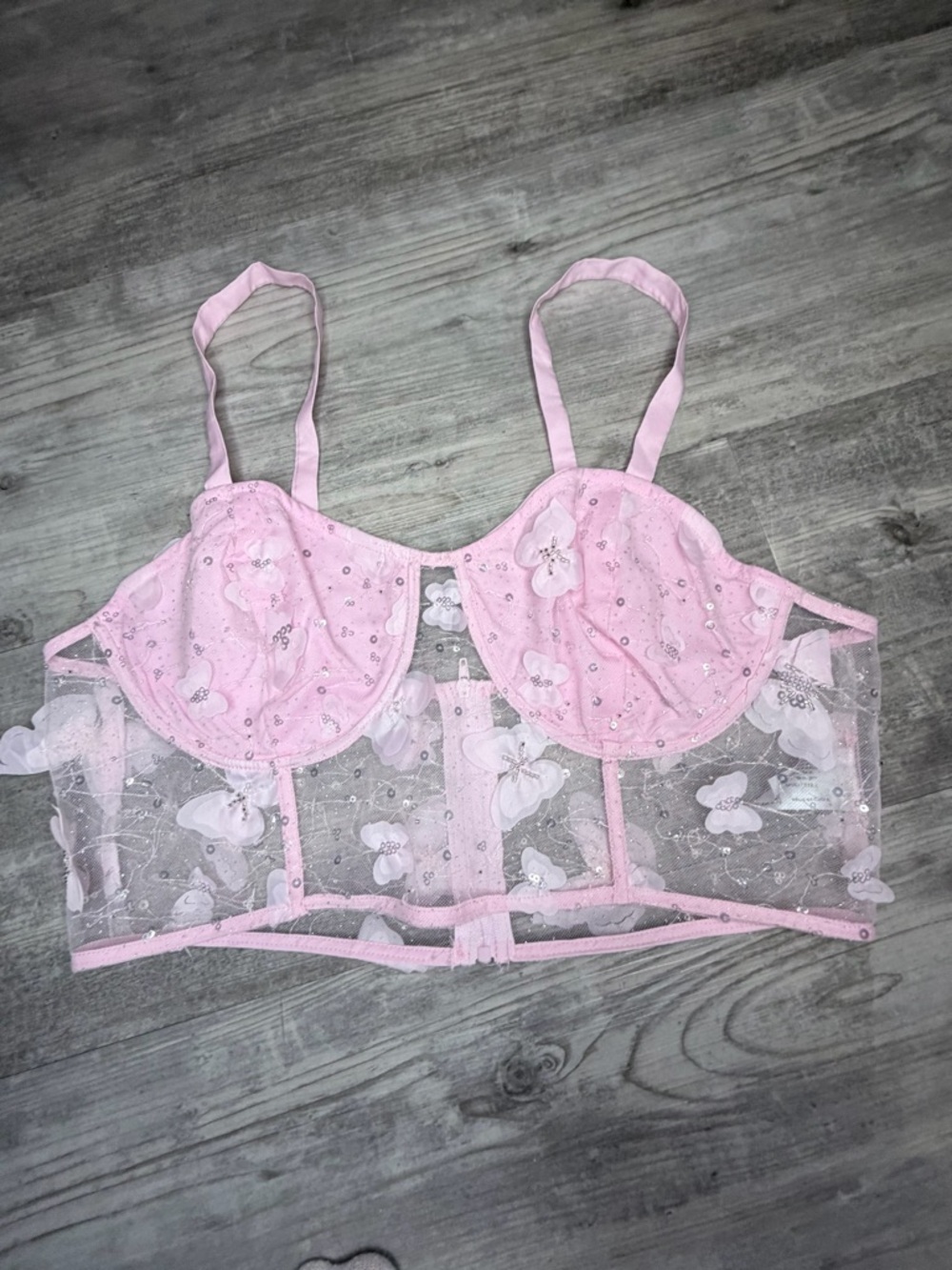 iheartraves pink mesh butterfly bustier